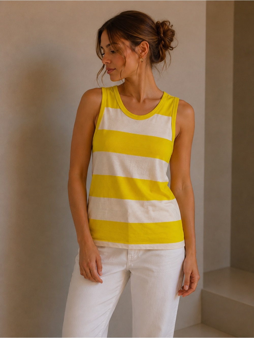J. Crew Yellow and White Rugby Striped Sleeveless Knit Tank Size XS